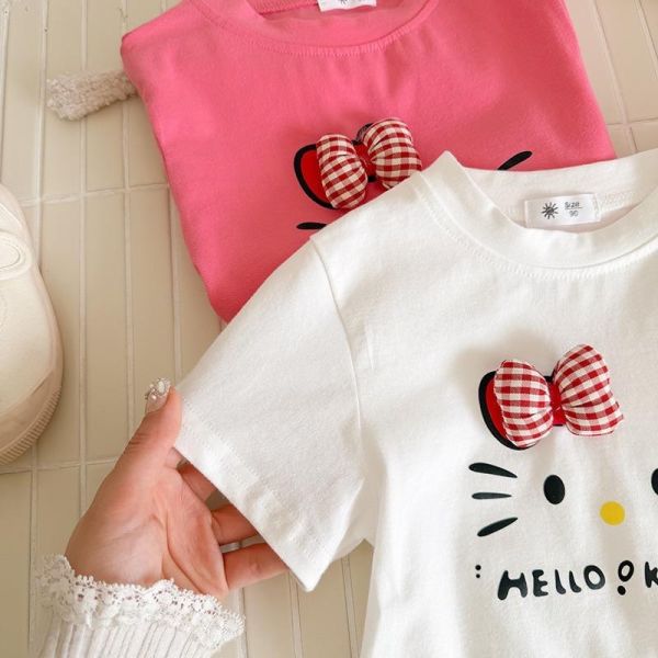 立體蝴蝶結貓咪印花上衣 