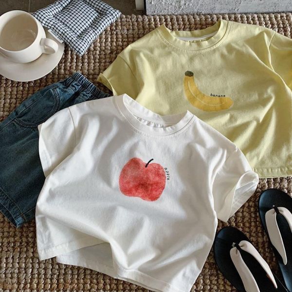 蘋果/香蕉印花素色簡約上衣 