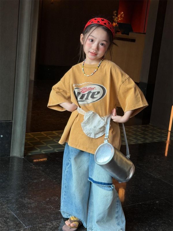 個性字母印花刷舊T恤上衣 