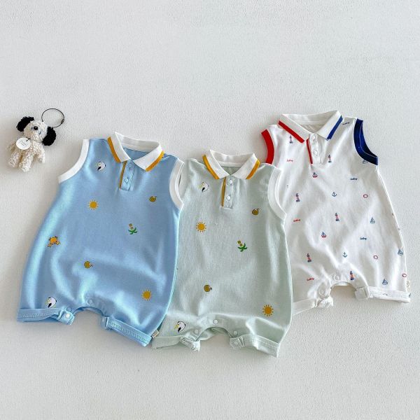 Polo翻領可愛印花雙釦連身裝 