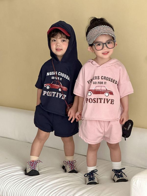 復古汽車印花連帽上衣套裝 