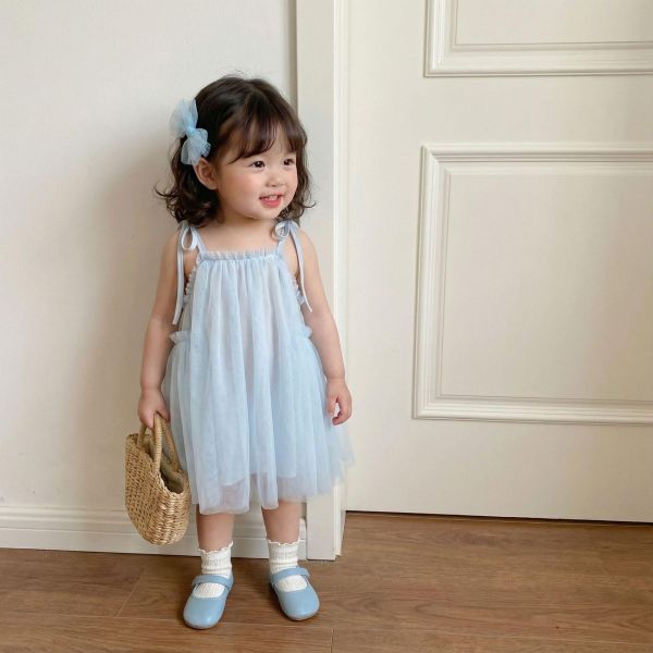 甜美蝴蝶結綁繩網紗連身裙 