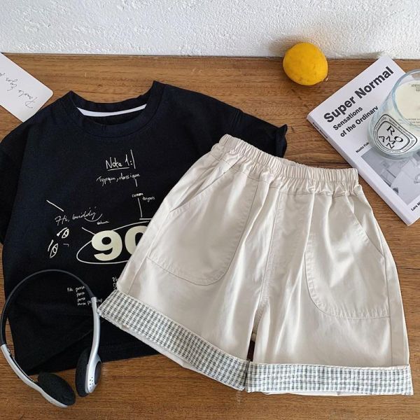 反摺紋紋/條紋素色短褲 