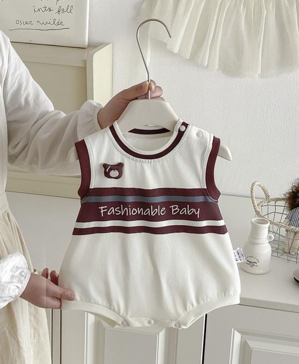 簡約字母小熊撞色包屁衣 