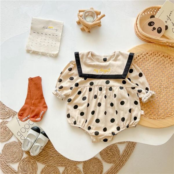 大翻領珍珠奶茶點點包屁衣 