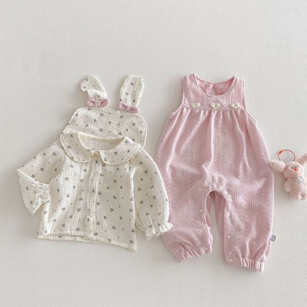 兩件式碎花兔耳上衣+愛心背帶連身裝 