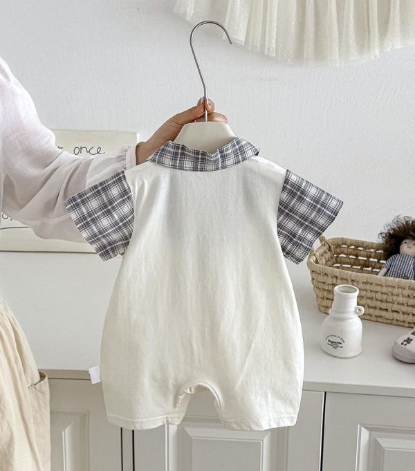 學院風假兩件格紋領帶連身裝 