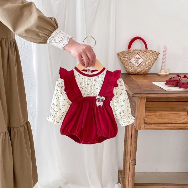 假兩件碎花吊帶鬆緊包屁衣 