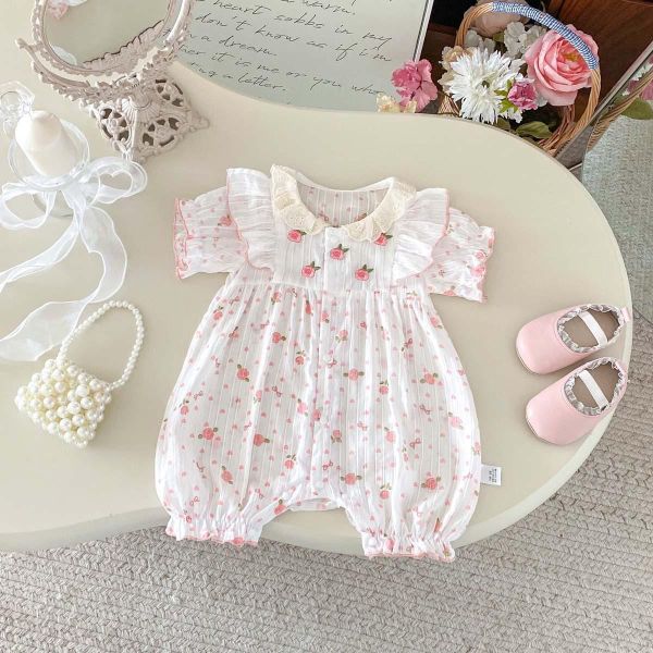可愛甜美小花開釦短袖/長袖連身裝 