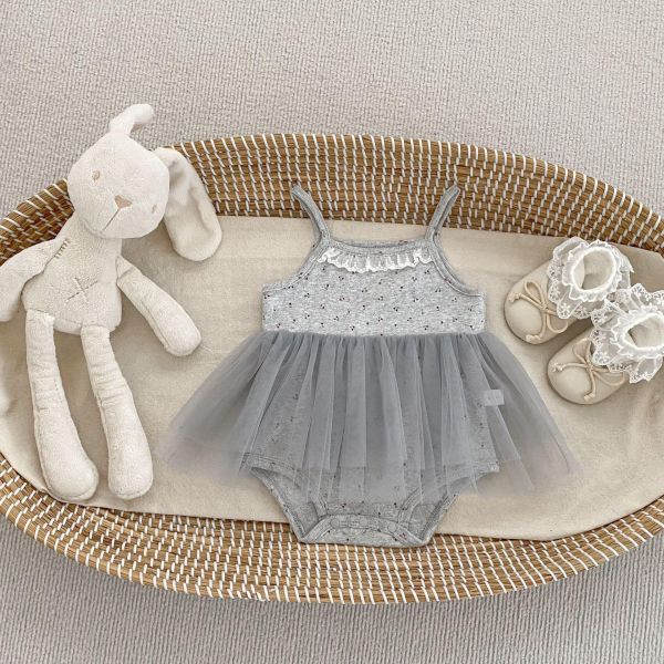 碎花蕾絲領細肩網紗包屁裙 