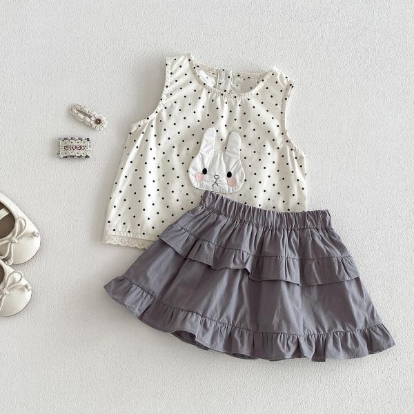點點兔子蕾絲背心+蛋糕短裙套裝 