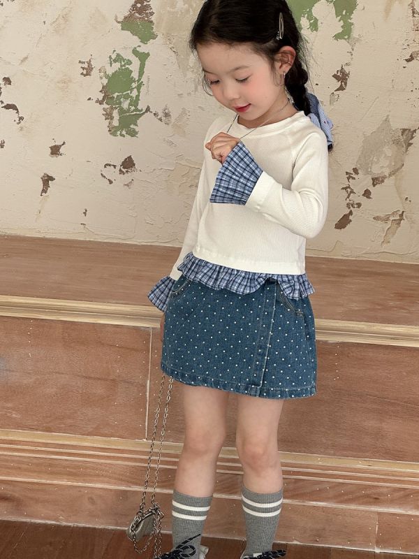 點點印花牛仔短褲裙 