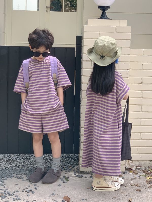 親子兄妹款條紋套裝/連身裙 