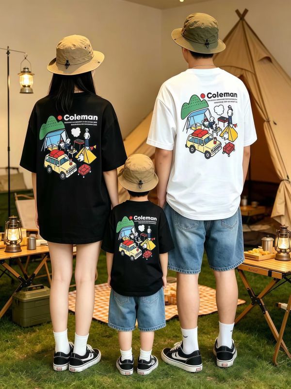 親子裝露營狗狗插畫T恤上衣(2色) 