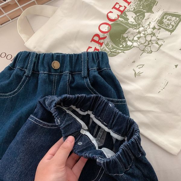 直紋拼布時髦牛仔褲 