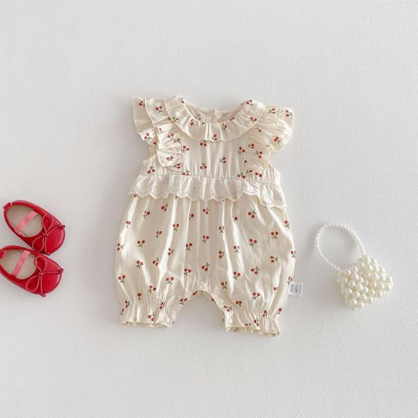 滿印櫻桃蕾絲荷葉連身裝 