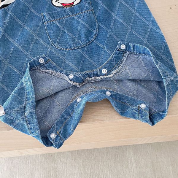 假兩件條紋牛仔米奇連身裝 