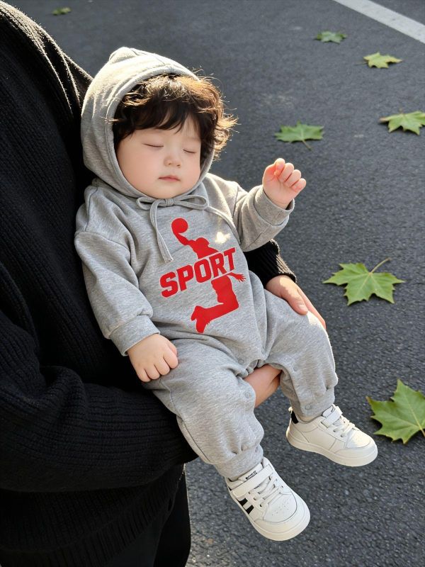 運動風籃球印花連身裝+帽 