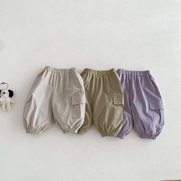 素色工裝大口袋束口長褲 