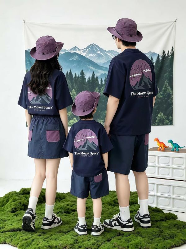 親子裝-露營前後山峰印花T恤上衣 
