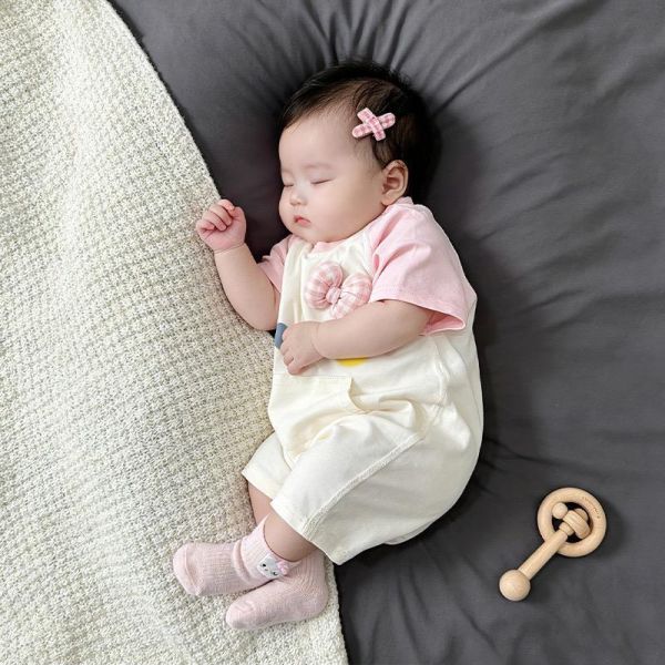 立體蝴蝶結可愛貓咪印花拼袖連身裝 