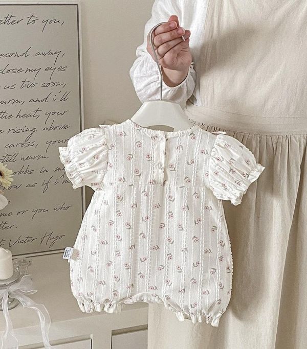 田園風櫻桃碎花方領連身裝 