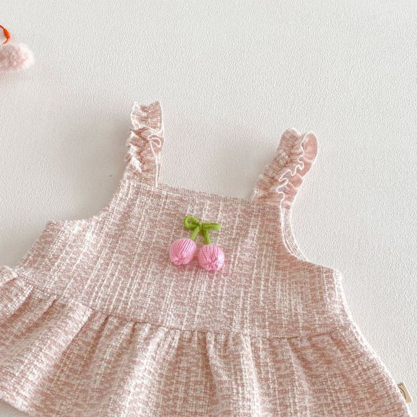 小香風網紗連身裙/打底衣/櫻桃背心套裝 