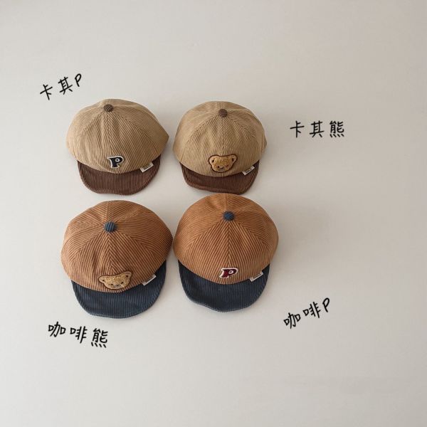 燈芯絨小熊/P字軟帽沿棒球帽 