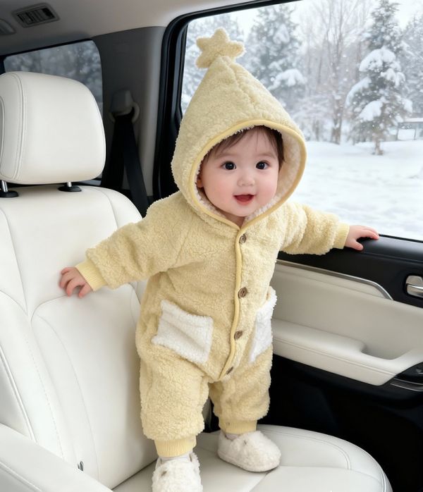 「現貨73cm」可愛星星人雙口袋加絨連帽連身裝 