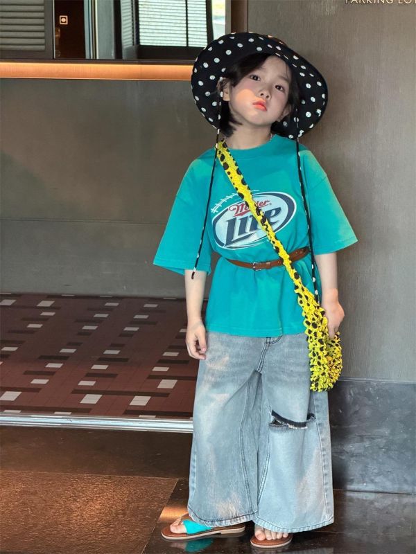 個性字母印花刷舊T恤上衣 