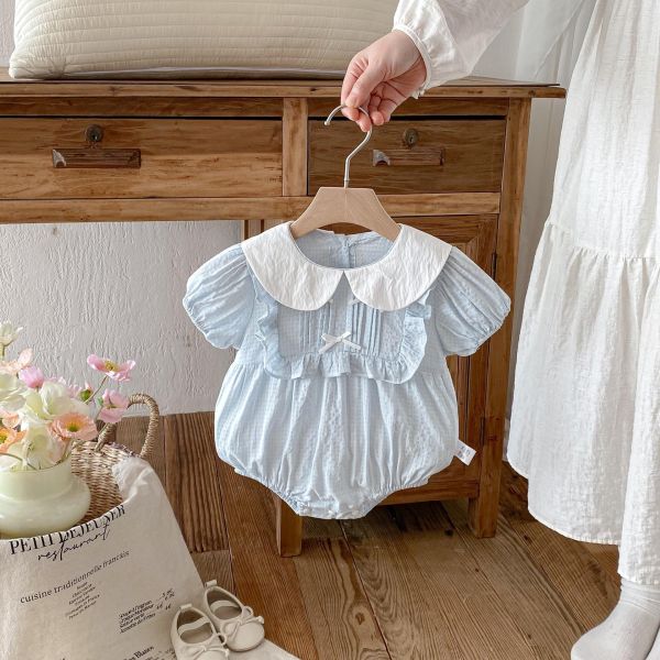 娃娃領開釦方領蝴蝶結包屁衣 