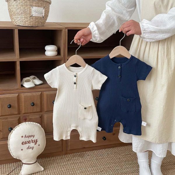 素色螺紋單口袋超彈連身裝 