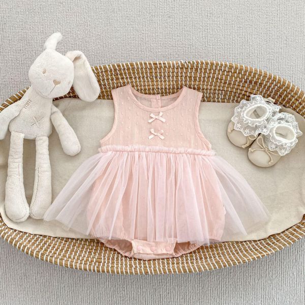 蝴蝶結後開釦毛點網紗包屁裙 