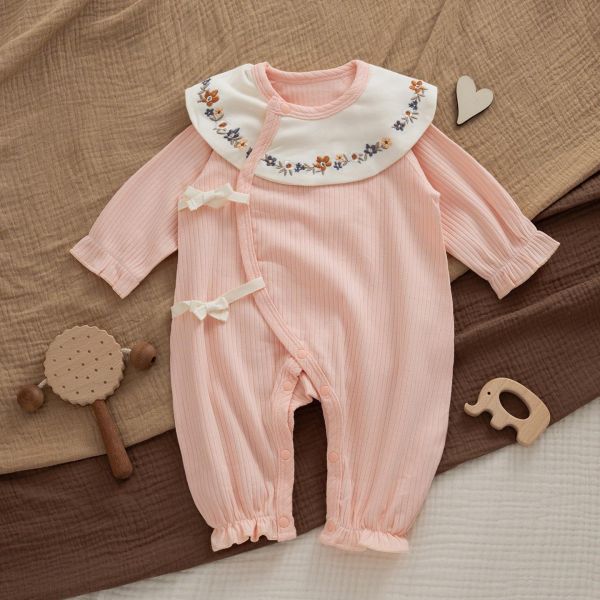 新生兒棉質碎花圍兜連身裝 