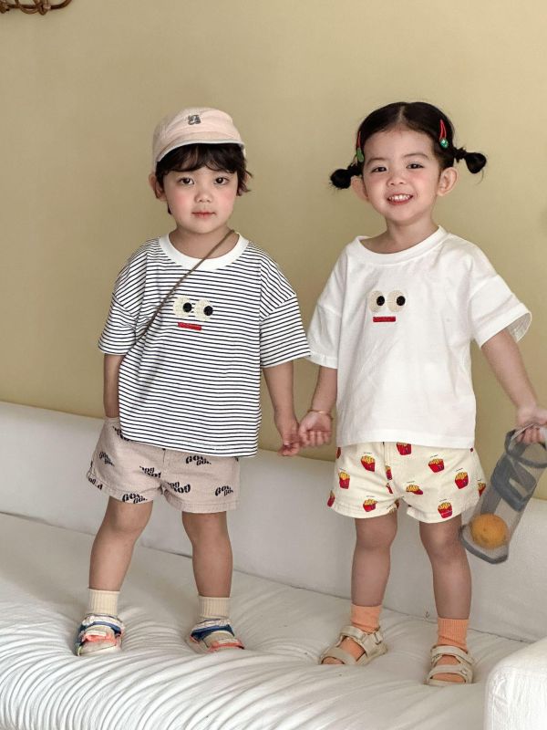 可愛表情貼布簡約素色/條紋上衣 