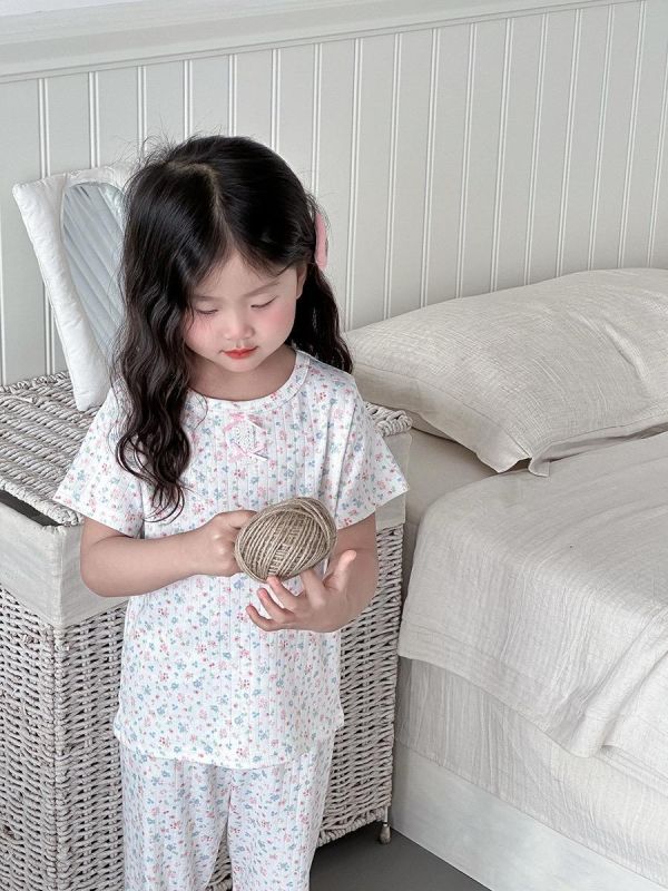 夏季碎花螺紋透氣居家兩件套套裝 