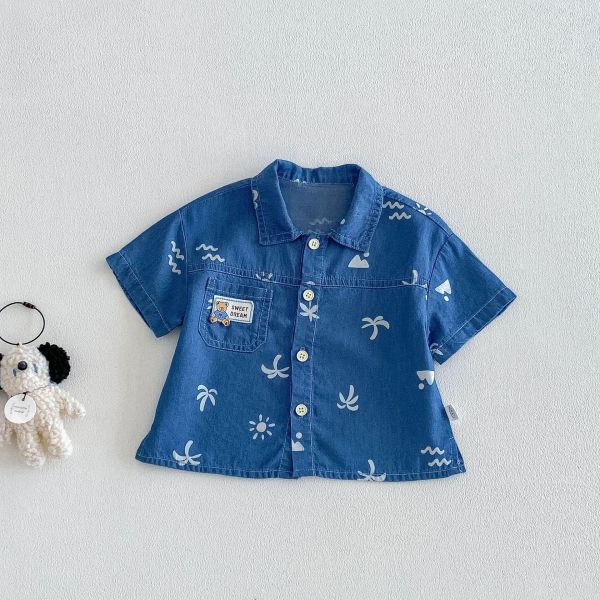 椰子樹印花牛仔兩件式套裝 