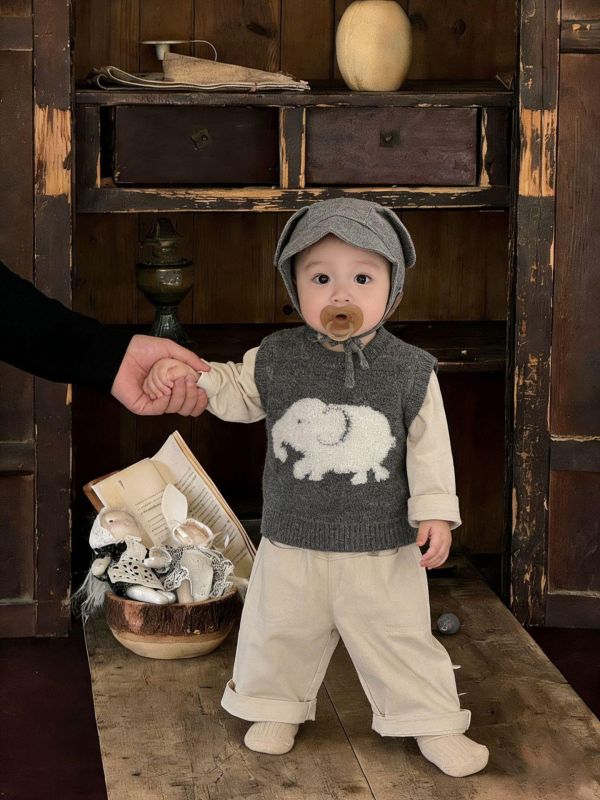 大象鉤花針織背心/上衣/休閒褲 