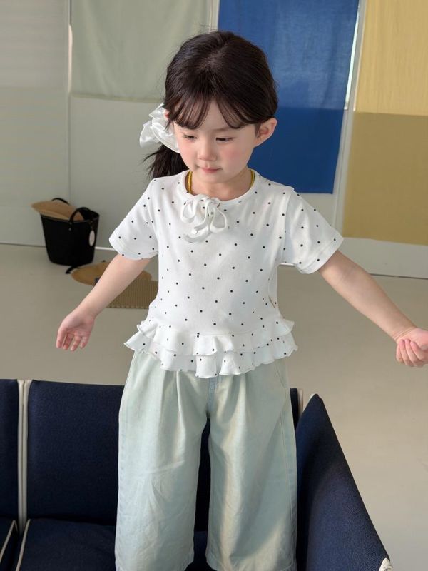 點點荷葉蝴蝶結甜美上衣(2色) 