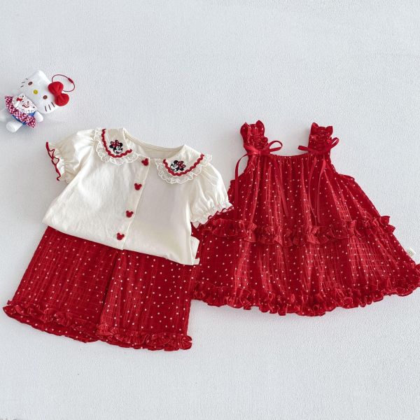 甜美米妮翻領上衣/點點雪紡連身裙/長褲 