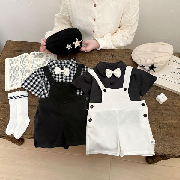 兩件式紳士寶領結上衣+吊帶裙套裝 