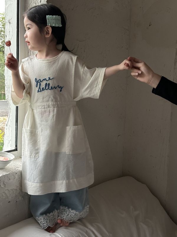 字母刺繡連身背心圍裙 