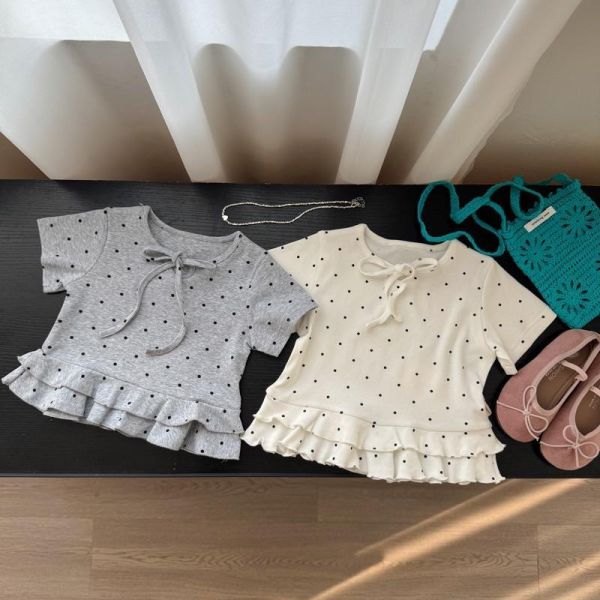 點點荷葉蝴蝶結甜美上衣(2色) 