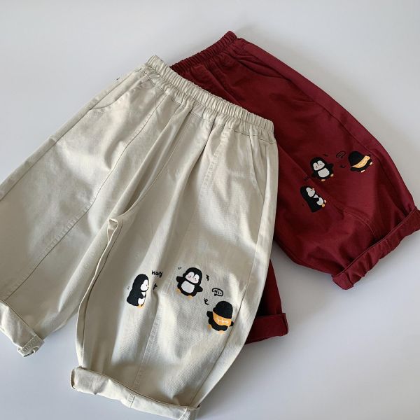 素色企鵝印花休閒長褲 