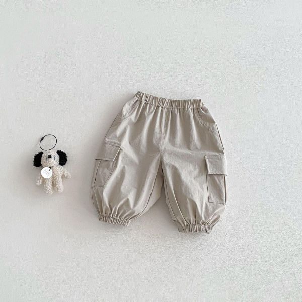 素色工裝大口袋束口長褲 