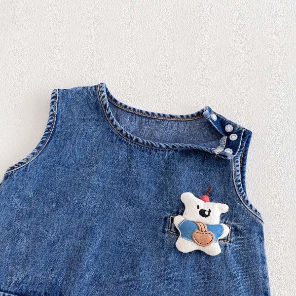 小熊布偶單口袋牛仔連身裝 