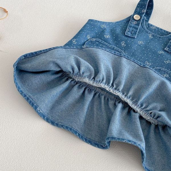 荷葉領打底上衣/蝴蝶結荷葉牛仔吊帶裙 