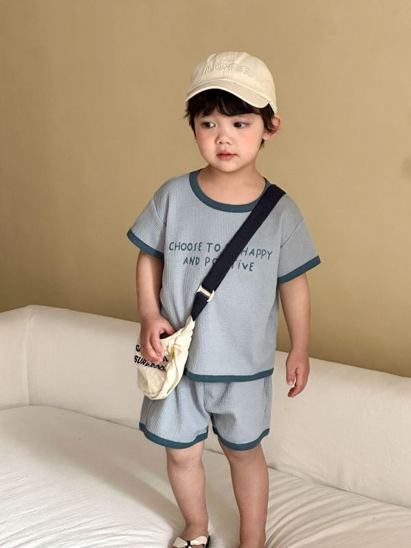 華夫格字母印花休閒兩件式套裝 