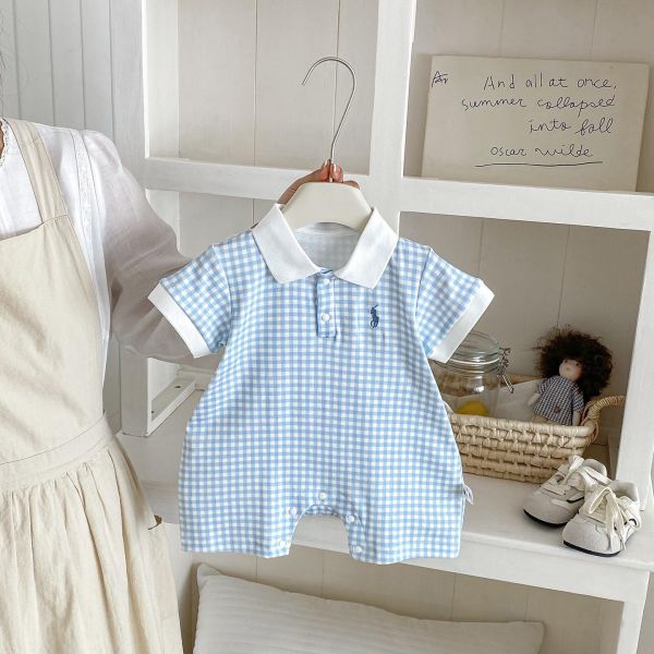 撞色翻領格紋連身裝 