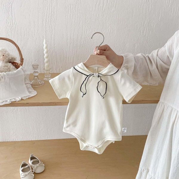 氣質簡約素色綁帶領結包屁衣 